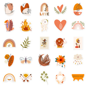 สติกเกอร์รูปใบไม้รูปพระจันทร์และดอกไม้แบบโบโฮจำนวน50ชิ้นสไตล์ INS - Product Image 3