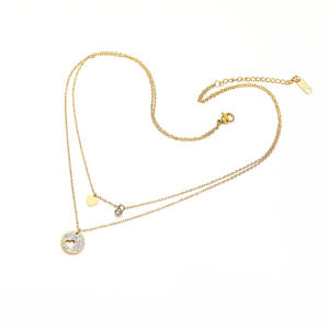 Collier en acier inoxydable en forme de double cœur, tendance Instagram, style japonais et coréen, pour femme, exquis et original - Product Image 1