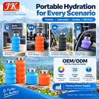 Bouteille d'eau pliable en silicone Jinke 500 ml, portable, pour le sport, les voyages et les activités de plein air, réutilisable, anti-fuite, sans BPA, qualité alimentaire