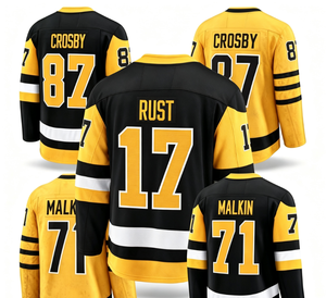 Pittsburgh Penguins # 87 Crosby # 71 Malkin Camiseta de hockey sobre hielo de malla transpirable de manga corta con estampado de poliéster cosido unisex - Product Image 1