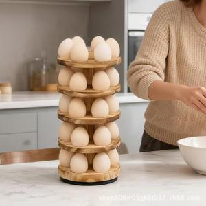 ชั้นวางไข่ไม้ 31 ซม. แบบหมุนได้ สำหรับใช้ในครัว วางบนโต๊ะ มี 5 ชั้น และดีไซน์จานหมุน 360 องศา - Product Image 5