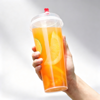 Gobelets jetables en PP rigide transparent givré, biodégradables, pour thé à bulles et smoothies, avec logo personnalisé, 16 oz, 24 oz, avec couvercles