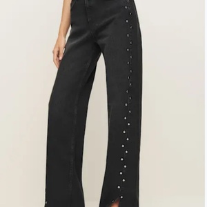 กางเกงยีนส์ทรงกระดิ่งเอวสูงปานกลางคุณภาพสูงสำหรับผู้หญิง ปักลายเพชร แฟชั่นลำลอง - Product Image 2