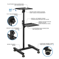 Support de projecteur mobile, chariot de présentation pour ordinateur portable et projecteur, réglable en hauteur, pour utilisation au bureau