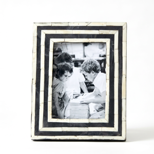 Premium Customized Rustic Modern Rectangular <b>Frame</b> Bone Inlay Design <b>Black</b> White Geometric Vertical Tabletop Display <b>Photo</b> <b>Frame</b> - Product Image 1