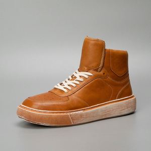 Baskets montantes en cuir véritable noir, bout rond, à lacets, semelle extérieure en caoutchouc, semelle intermédiaire en EVA, amorties, chaussures décontractées toutes saisons - Product Image 5