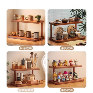 Wooden Double Layer Desktop Shelf 2 Tier Kitchen Storage <b>Stand</b> For Cups Coffee <b>Tea</b> Sets Multifunctional Organizer - Product Image 5