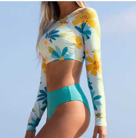 crop top bathing suit with sleeves