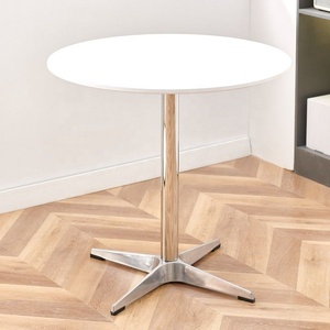 Table de bistrot blanche X Base avec chaise en acier inoxydable à lattes en forme d'éventail, pieds chromés, ensemble de mobilier moderne et étanche pour café et salon de thé - Product Image 4