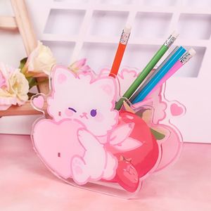 Customized Cute Cartoon Container Pen Holder Acrylic Pen Holder Anime Desk Custom Logo Kawai Plastic Pen Holder with <b>Photo</b> <b>Frame</b> - Product Image 1