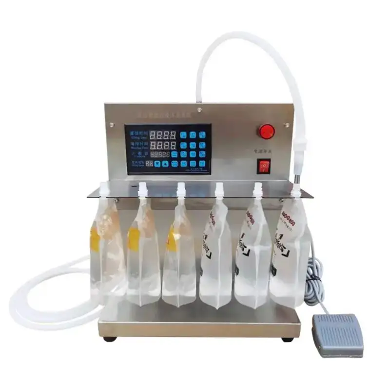 Small Semi-Automatic Quantitative Liquid Beverage And Milk Filling Machine With Suction Nozzle And Self-Standing Design