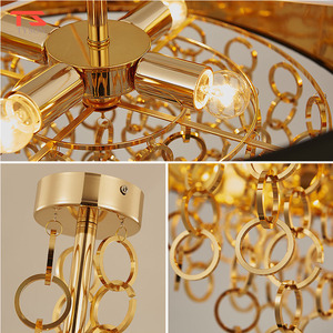 Retro Luxury Fabric Round Shade LED Chandelier Dining Pendant Lamp Style Iron Art Lamp <strong>Rustic</strong> Pendant <strong>Light</strong> <strong>Fixture</strong> - Product Image 2