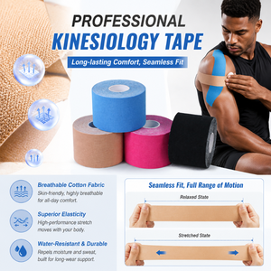 Bande <span class=keywords><strong>Kinesio</strong></span> en Coton pour Usage Professionnel <span class=keywords><strong>5cm</strong></span> Qualité Médicale Résistante à l'Eau Soulage la Tension Musculaire Cervicale et Lombaire Corrige la Posture Améliore - Product Image 4