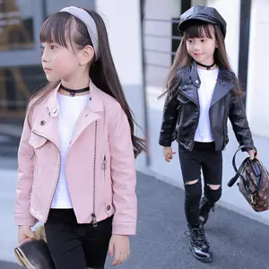 Trẻ Em Của Quần Áo Cô Gái Leatherjackets 3-14years Ngắn Trẻ Em Của Áo Khoác Trẻ Em Bé Cô Gái Áo Rắn Lớn Trẻ Em Của PU Da