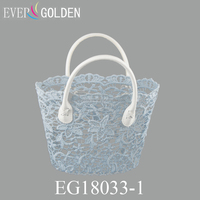 22X11X19CM Polyester écologique tissé fleur fille panier dames dentelle sac à provisions sac de plage dentelle panier avec Double poignées