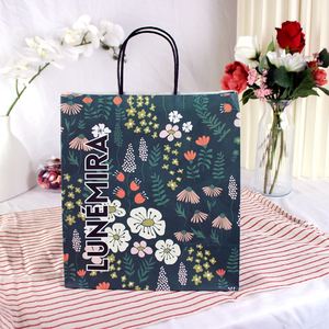 Biodegradable Customized Paper Bag Brown Shopping Packaging with Handle Kraft Paper Bag for Coffee Shop Bakery - Product Image 1