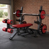 Station de musculation réglable professionnelle pour salle de sport, support de barre robuste avec rouleaux pour les jambes et crochets en J