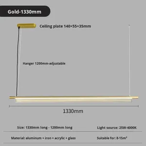 Luminaire suspendu minimaliste moderne en aluminium doré pour restaurant, design de salon, bar, salon de thé, éclairage de chambre à coucher, bureau, LED - Product Image 6