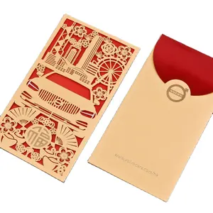 ซองกำมะหยี่สีแดงปั๊มร้อนสำหรับปีใหม่ของจีนซองสีแดงพิมพ์ลายแบบดั้งเดิมที่หรูหราออกแบบได้ตามต้องการ