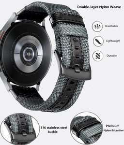 Bracelet de montre en toile de voile imperméable à dégagement rapide avec doublure en cuir véritable 18mm 20mm 22mm 24mm pour montre connectée - Product Image 2