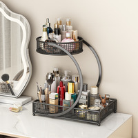 Boîte de rangement cosmétique en métal à double niveau, support de coiffeuse pour rouges à lèvres et produits de soin, pour rangement moderne dans le salon