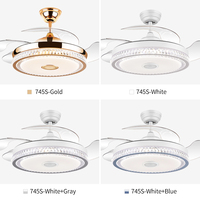 Y196 Luz de ventilador de techo retráctil 110V 220V Lámpara de ventilador de sala de estar moderna Oro Blanco Ventilador de techo de 42 pulgadas y luz con altavoz