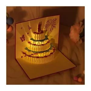 Greeting Card Birthday Cake lights Holiday Blessing Message Creative Three Dimensional Birthday Card