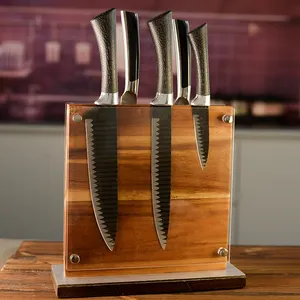 Blok pisau magnetik dengan perisai akrilik, tempat pisau dapur sisi ganda tanpa pisau untuk meja dapur