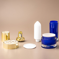 Pot cosmétique en plastique acrylique rond droit de luxe bleu or de 50 g 50 ml 120 ml, flacon pompe pour lotion d'essence avec couvercle en forme de diamant