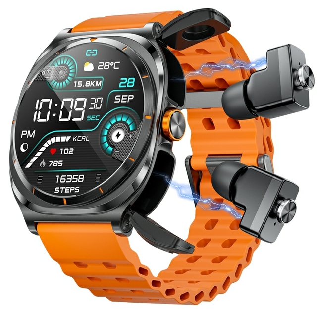 IP67 Waterproof Earbuds SmartWatch 2 in 1 Smart Watch with Earphone Da Fit App 400Mah 30Mah Headset BT Calling Heart Rate