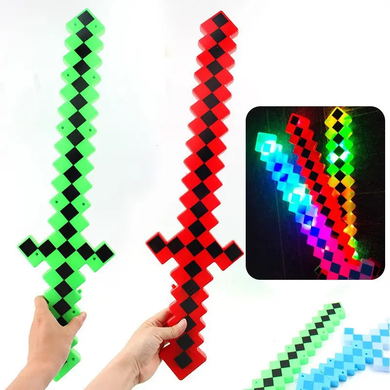 2023 New luminous toy plaid sword luminous sound plaid sword Mosaic sword toy knife sound Minecraft lightsaber