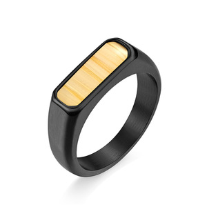 European American Style Retro Square <b>Titanium</b> Steel <b>Ring</b> With Wood Inlay Unisex Jewelry - Product Image 5