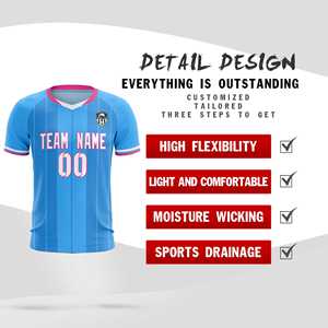 Camisetas/Conjuntos de Fútbol Personalizados con Rayas Clásicas Azul Polvo - Product Image 3