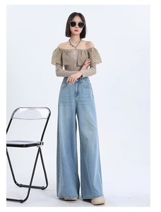 Nuovi <span class=keywords><strong>Pantaloni</strong></span> <span class=keywords><strong>Larghi</strong></span> da Donna 2026 <span class=keywords><strong>Neri</strong></span> e Grigi Stile Vintage Casual Streetwear Estivi con Bottoni a Vita Alta e Gamba Larga, Vestibilità Ampia e Drappeggiata, Lunghezza al Pavimento - Product Image 3