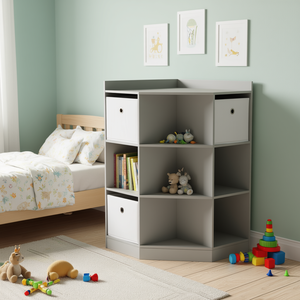 Armario de madera gris para niños con cajón y estantes, organizador de almacenamiento moderno para dormitorio, muebles infantiles, modelo D0100XFFKW2 - Product Image 2