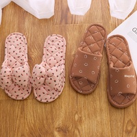 Chaussons d'intérieur pour femmes à bout ouvert, avec nœud papillon, semelles en tissu, silencieux, doux, absorbants la transpiration, en coton et lin, pour sols en bois