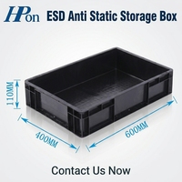 Conteneur de manutention ESD léger 600*400*110MM en plastique antistatique PP, boîte de rangement noire ESD SMT pour salle blanche