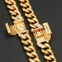 Collier en acier inoxydable, or PVD 18K, 12mm, bijou de luxe, avec Zircon et boucle en diamant, à mailles cubaines Miami