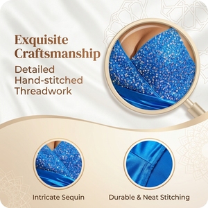 Robe de soirée élégante bleu royal en polyester à manches longues avec des paillettes et une fente pour les banquets formels - Product Image 5