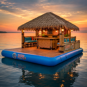 <span class=keywords><strong>Cabaña</strong></span> Tiki Flotante Inflable con Techo de Paja de Piña, Sofás Curvos Acolchados y Barra para Relajarse en el Agua de un <span class=keywords><strong>Lago</strong></span> Tropical Tranquilo - Product Image 5