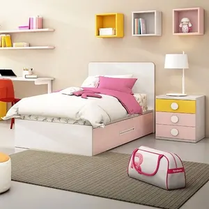 Ensembles de chambre rose pour filles, lit de couchage en bois pour enfants, meubles de chambre à coucher, taille personnalisée, lit pour jeunes enfants, 20KAD012