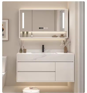 <span class=keywords><strong>Mueble</strong></span> de <span class=keywords><strong>Baño</strong></span> Moderno de Madera Maciza Color Crema, <span class=keywords><strong>para</strong></span> Colgar en la Pared, de 60-120 cm, con <span class=keywords><strong>Lavabo</strong></span> Integrado de Piedra y Espejo LED Inteligente - Product Image 2