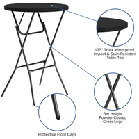 Table de bar haute et ronde en plastique noir pliable, bon marché, 80 cm x 60 cm, portable, pour fête en plein air, blanche, haute, pour la location, 32 pouces