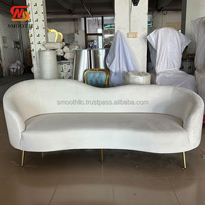 SMOOTH Elegant Hotel Wedding Reception Stage Decoration Lounge White Velvet <b>Sofa</b> For Bride - Product Image 4