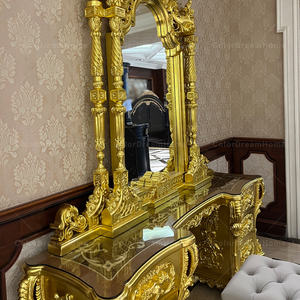 <strong>Victorian</strong> Style Bedroom Furniture <strong>Dressing</strong> <strong>Table</strong> with Mirror and Stool Gold Finish Handmade and Storage Features - Product Image 4