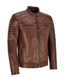 Chaqueta de Hombre Personalizada 100% Cuero Nappa Marrón Castaño Genuino, Acabado con Cera Bronceada, Herrajes Premium, Cremallera YKK, Marca Privada OEM - Product Image 2