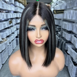 Wig Rambut Manusia Vietnam Mentah SDD Potongan Blunt, Wig Bob Lurus Alami dengan Lace Front HD 2x6, Warna Ombre Pink Blonde - Product Image 3