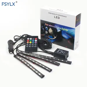 FSYLX 12V 자동차 RGB LED DRL 스트립 라이트 자동 원격 제어 인테리어 바닥 장식 유연한 LED 스트립 분위기 램프 안개 램프