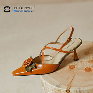 <span class=keywords><strong>Sandali</strong></span> con tacco alto da donna in vera pelle di colore giallo di grandi dimensioni con Stiletto a blocchi di grazia e cinturino alla caviglia per il pendolarismo - Product Image 2