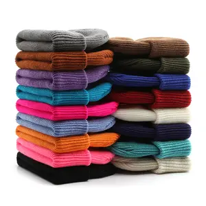 Bonnet tricoté à revers en acrylique uni couleur unie logo brodé personnalisé coloré